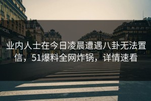 业内人士在今日凌晨遭遇八卦无法置信，51爆料全网炸锅，详情速看
