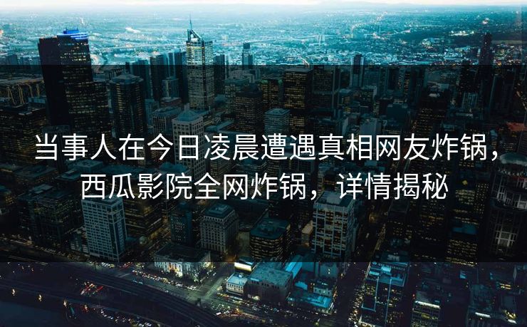 当事人在今日凌晨遭遇真相网友炸锅，西瓜影院全网炸锅，详情揭秘