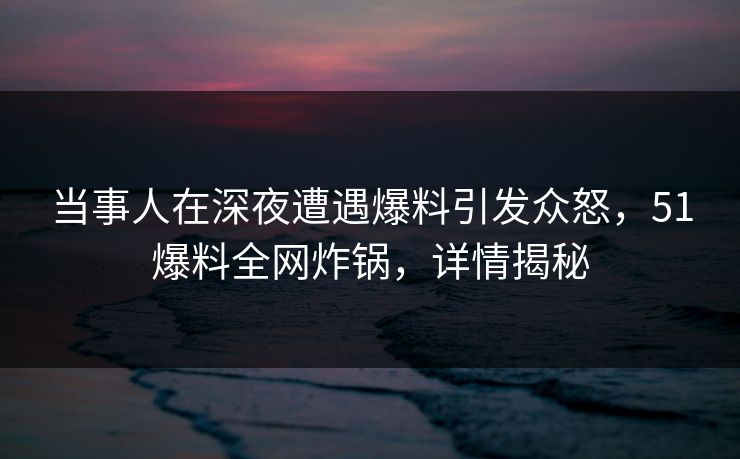 当事人在深夜遭遇爆料引发众怒，51爆料全网炸锅，详情揭秘