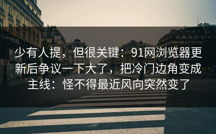 少有人提，但很关键：91网浏览器更新后争议一下大了，把冷门边角变成主线：怪不得最近风向突然变了